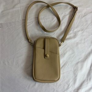 Pebbled Faux Leather Crossbody Phone Bag – Beige – Adjustable Strap
